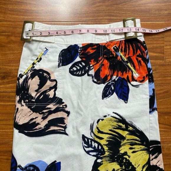 Anthropologie Maeve White Multicolor Watercolor Floral Belt Denim Skirt Size 4 - Picture 14 of 16